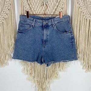 H&M Denim Frayed Mom Jean High Waist Denim Shorts